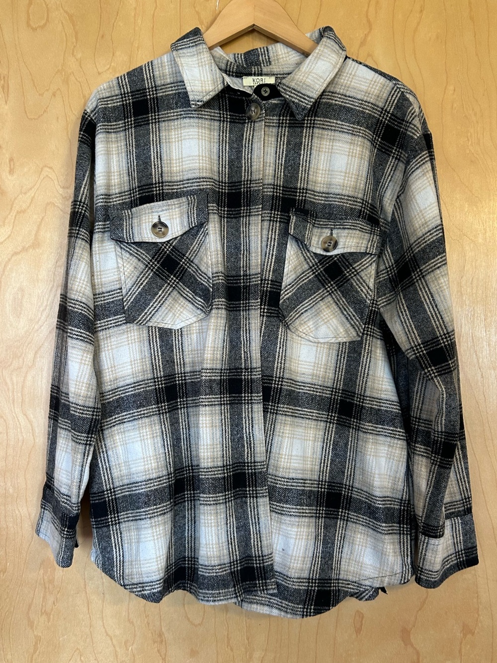 Kori Plaid Button-Up Shacket in Black and Cream